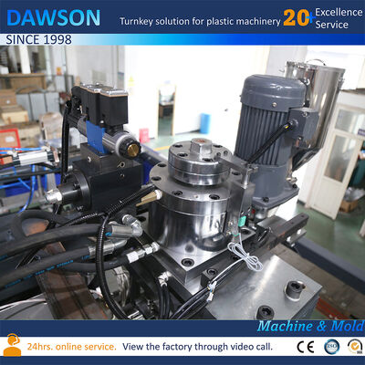 Macchina per soffiaggio estrusione a doppia stazione per stampaggio a soffiaggio di taniche in HDPE da 5L e 10L, con potenza di riscaldamento a vite da 138 kW, corsa di apertura stampo 250-600 mm