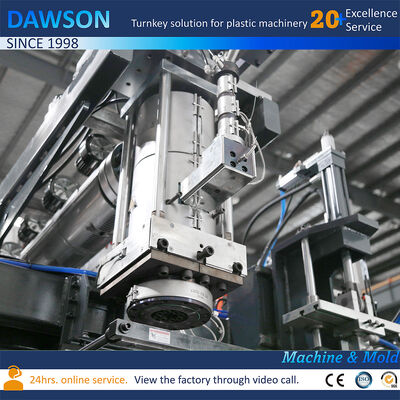 Macchina per soffiaggio estrusione a doppia stazione per stampaggio a soffiaggio di taniche in HDPE da 5L e 10L, con potenza di riscaldamento a vite da 138 kW, corsa di apertura stampo 250-600 mm