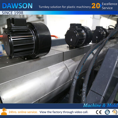 Macchina per soffiaggio estrusione a doppia stazione per stampaggio a soffiaggio di taniche in HDPE da 5L e 10L, con potenza di riscaldamento a vite da 138 kW, corsa di apertura stampo 250-600 mm