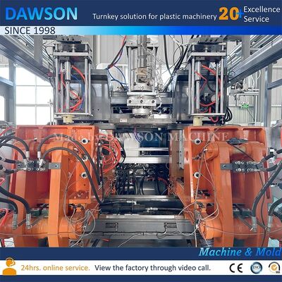 Macchina per la produzione di contenitori a doppia stazione con potenza di riscaldamento a vite da 13,8 kW per soffiaggio-estrusione di bottiglie di pesticidi in plastica PE