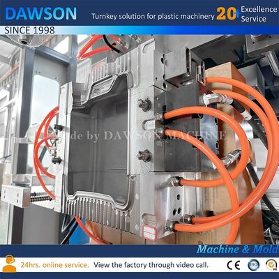 Macchina per la produzione di contenitori a doppia stazione con potenza di riscaldamento a vite da 13,8 kW per soffiaggio-estrusione di bottiglie di pesticidi in plastica PE