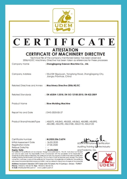 La Cina Dawson Machinery &amp; Mould Group Co.,Ltd Certificazioni